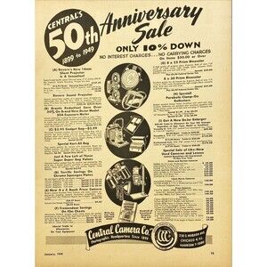 Central Camera Co. "50th Anniversary Sale 1899-1949" Vintage Print Ad 1949